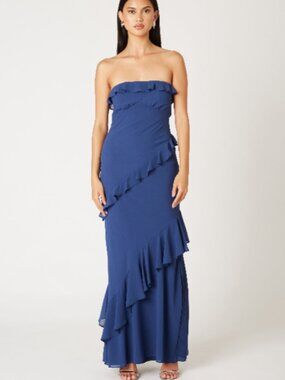 NWT Cotton Candy Navy Strapless Ruffle Maxi
